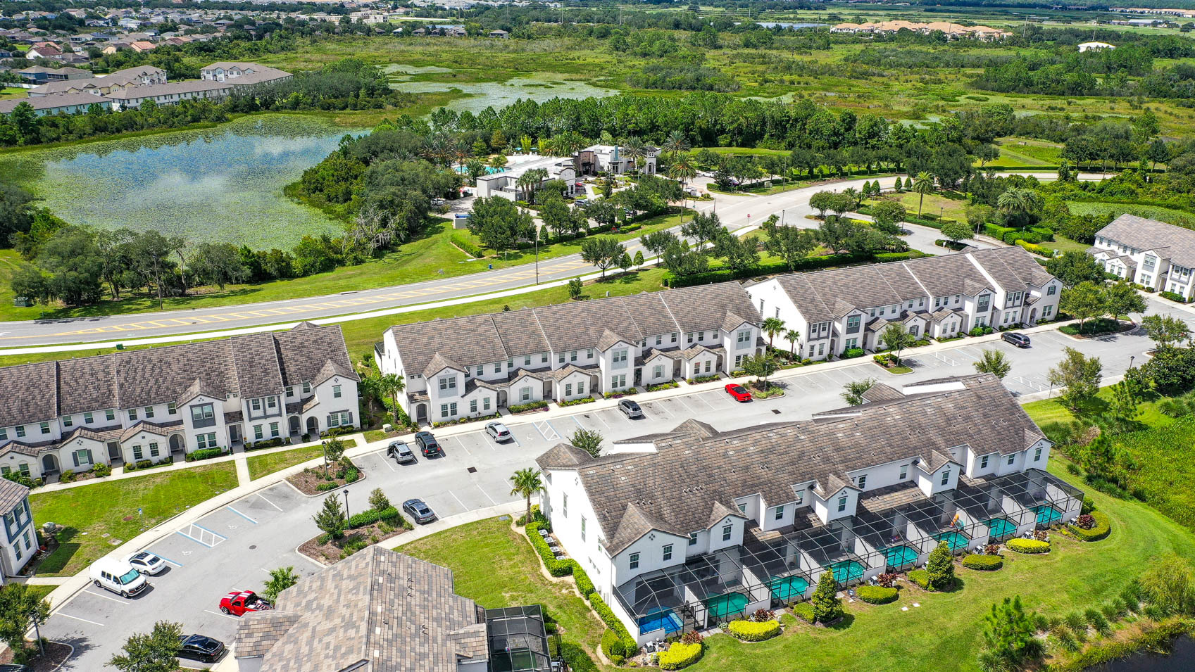 drone shot of townhome community in davenport