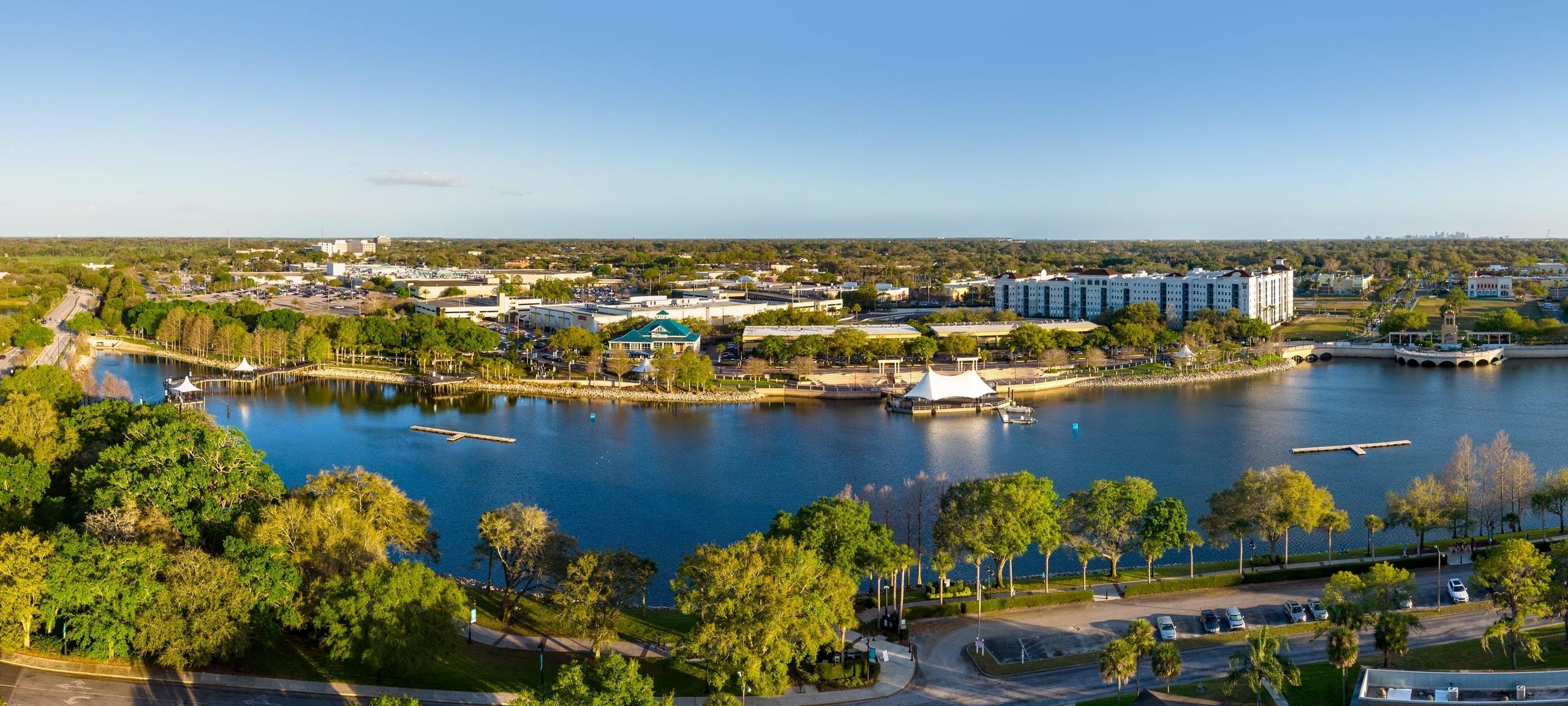 Aerial view of Cranes Roost Park in Altamonte Springs, FL