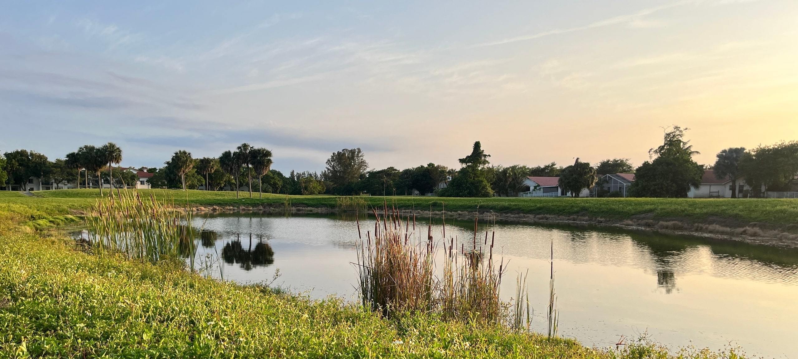 Lake in Orlando area neighborhood during sunset