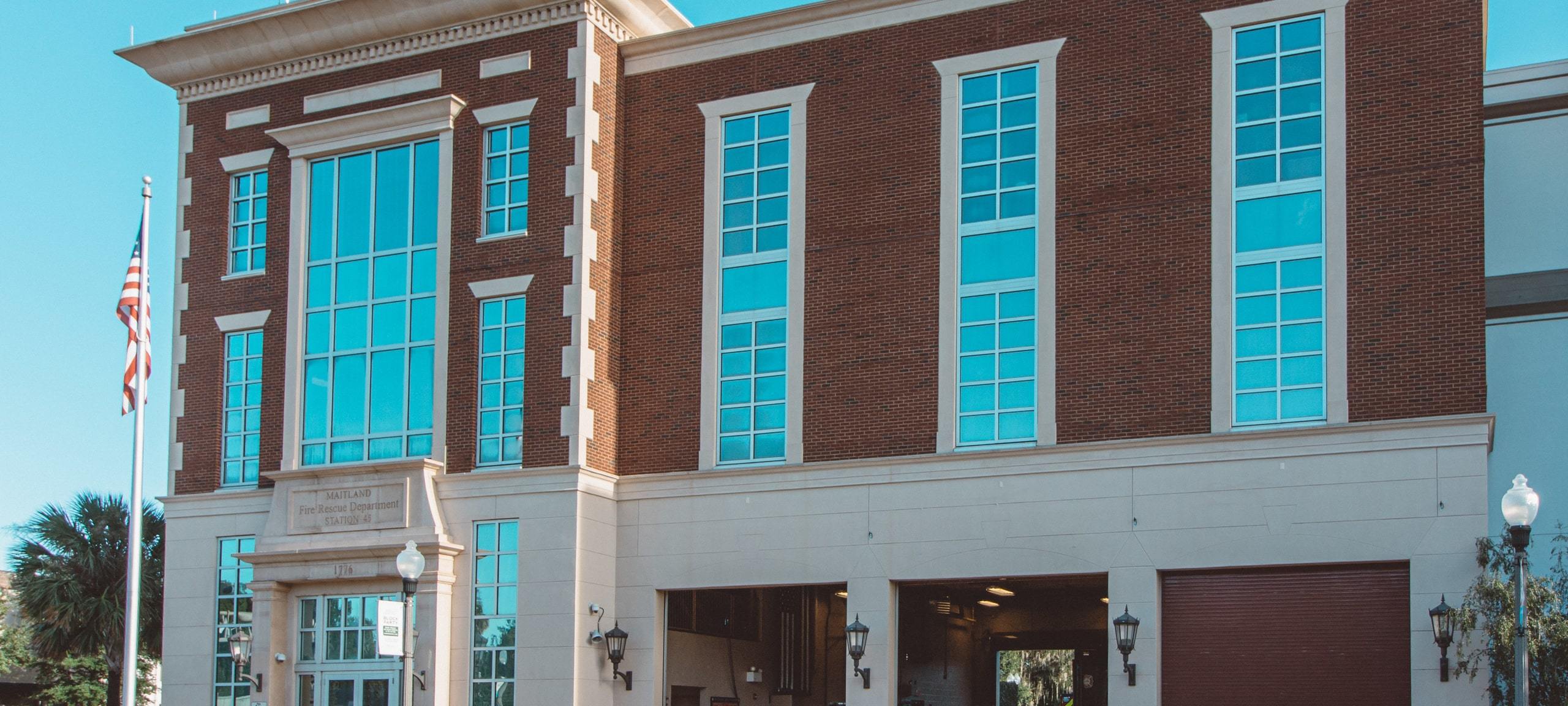 Exterior of Maitland, Florida fire station on sunny day
