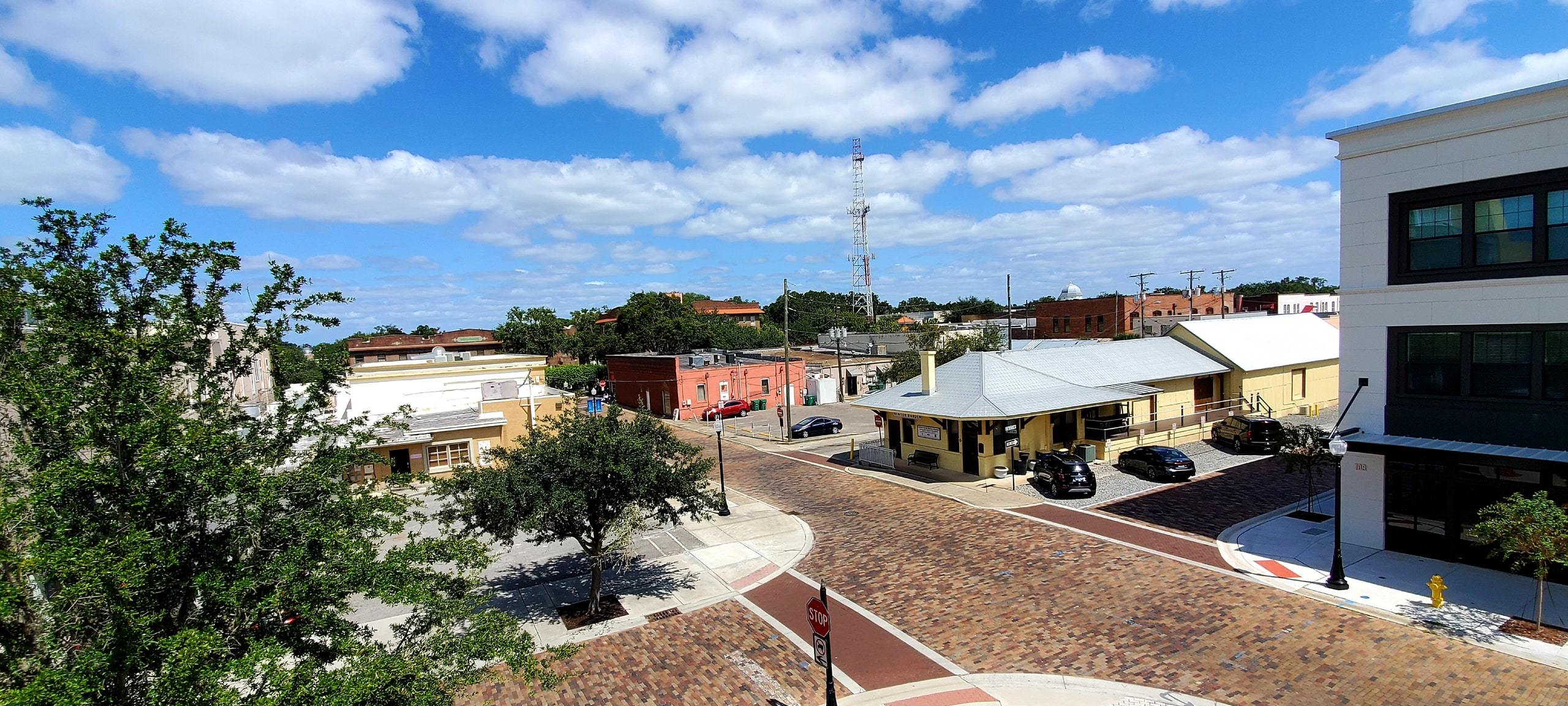Aerial view over Winter Garden, FL Historic Downtown area