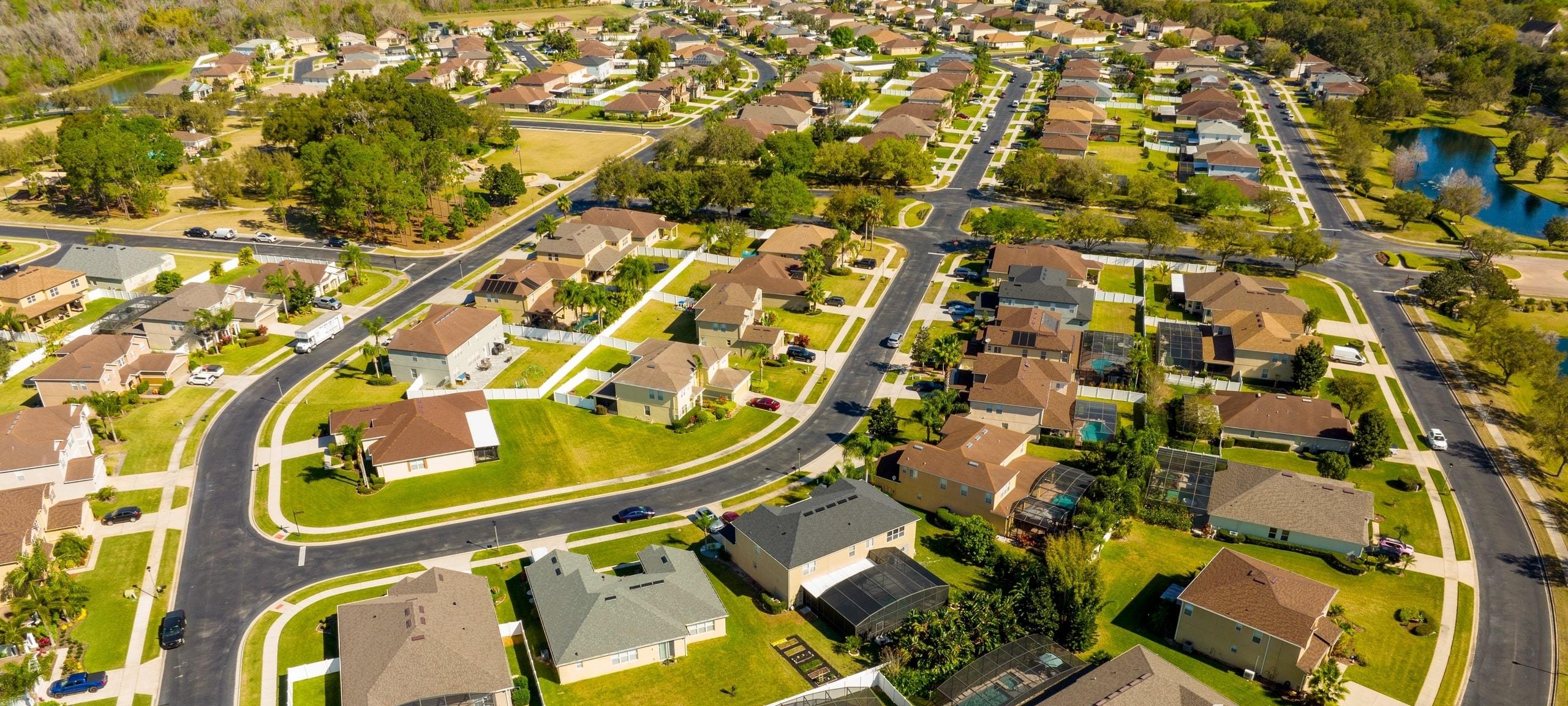 Aerial view over Winter Garden residential neighborhood